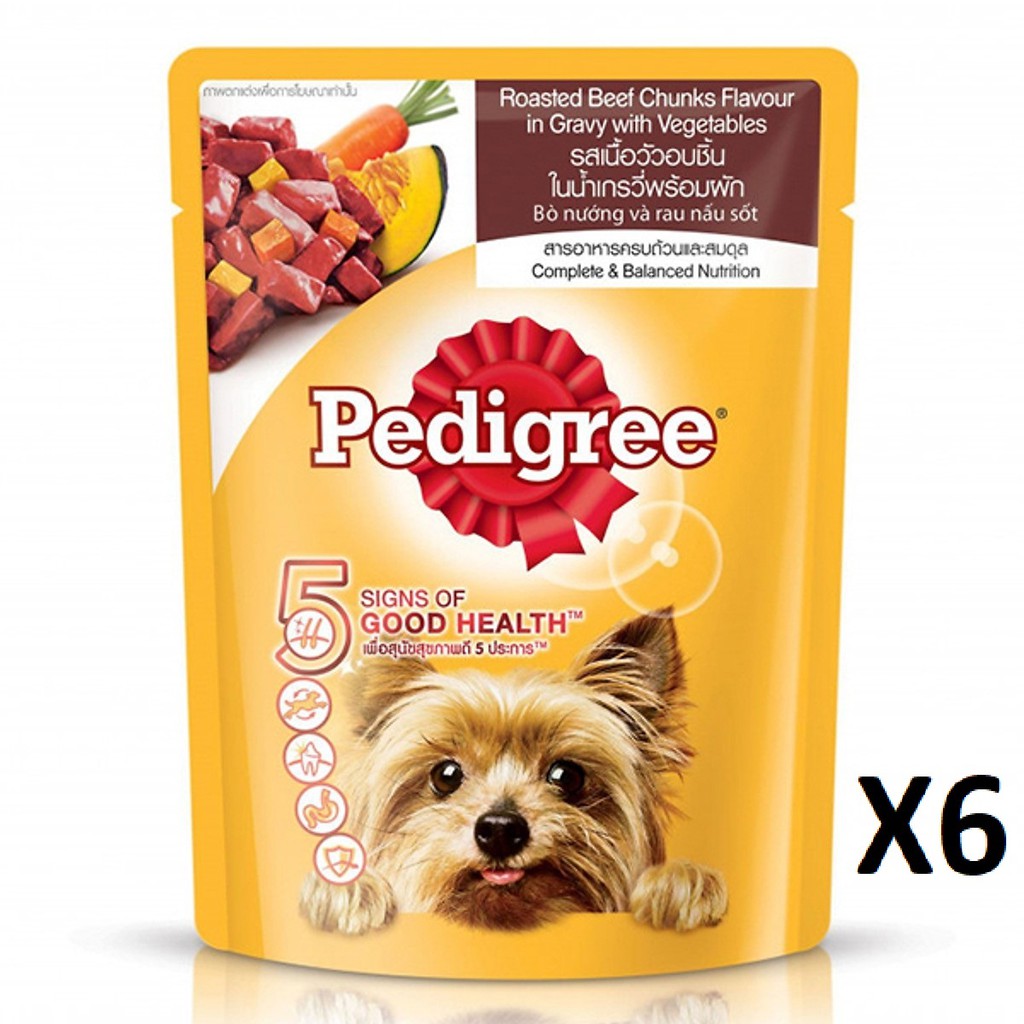 Bộ 6 túi thức ăn chó lớn dạng sốt Pedigree vị bò nướng và rau củ 80g