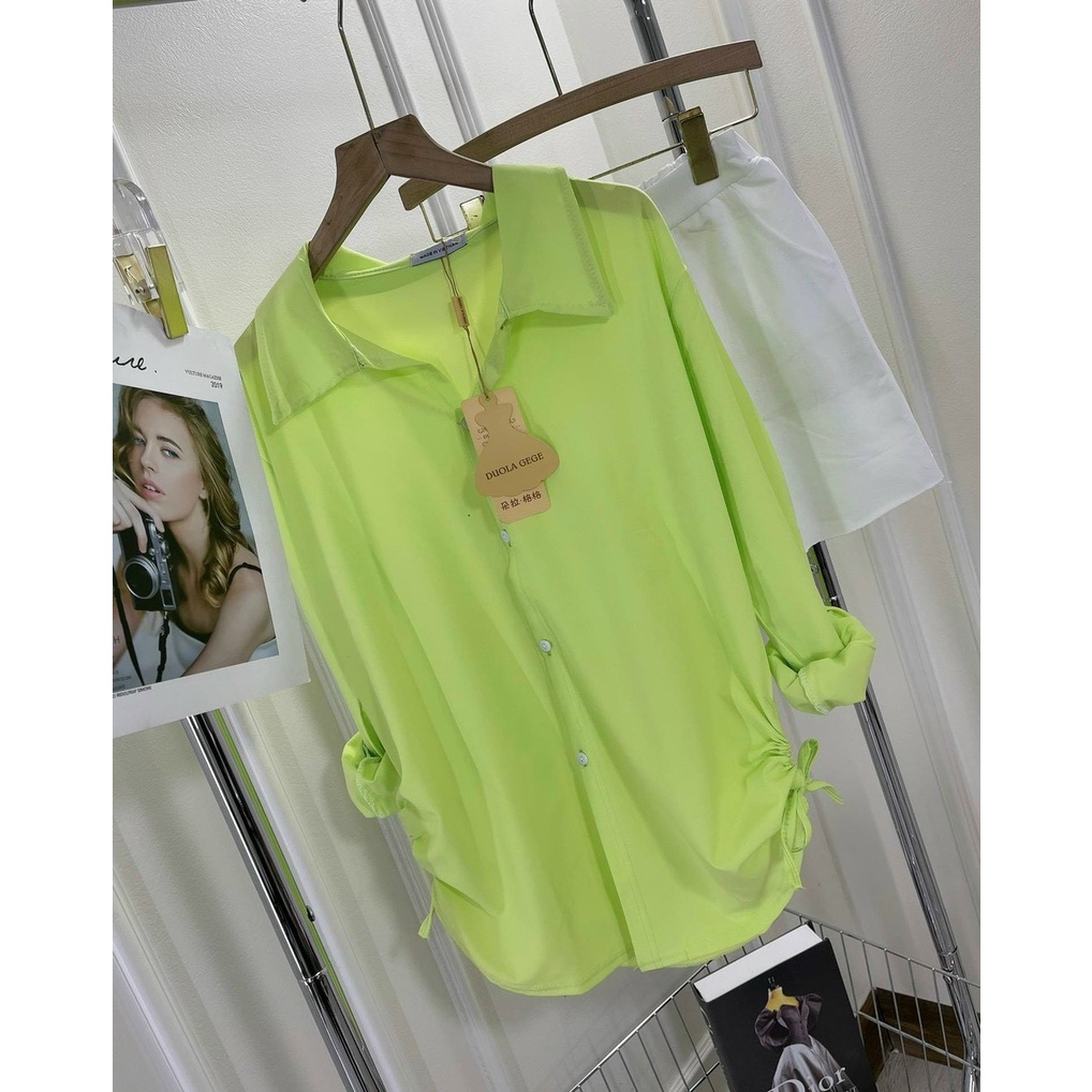 Sét bộ đùi nữ áo sơ mi from dài rút dây trẻ trung xinh xắn