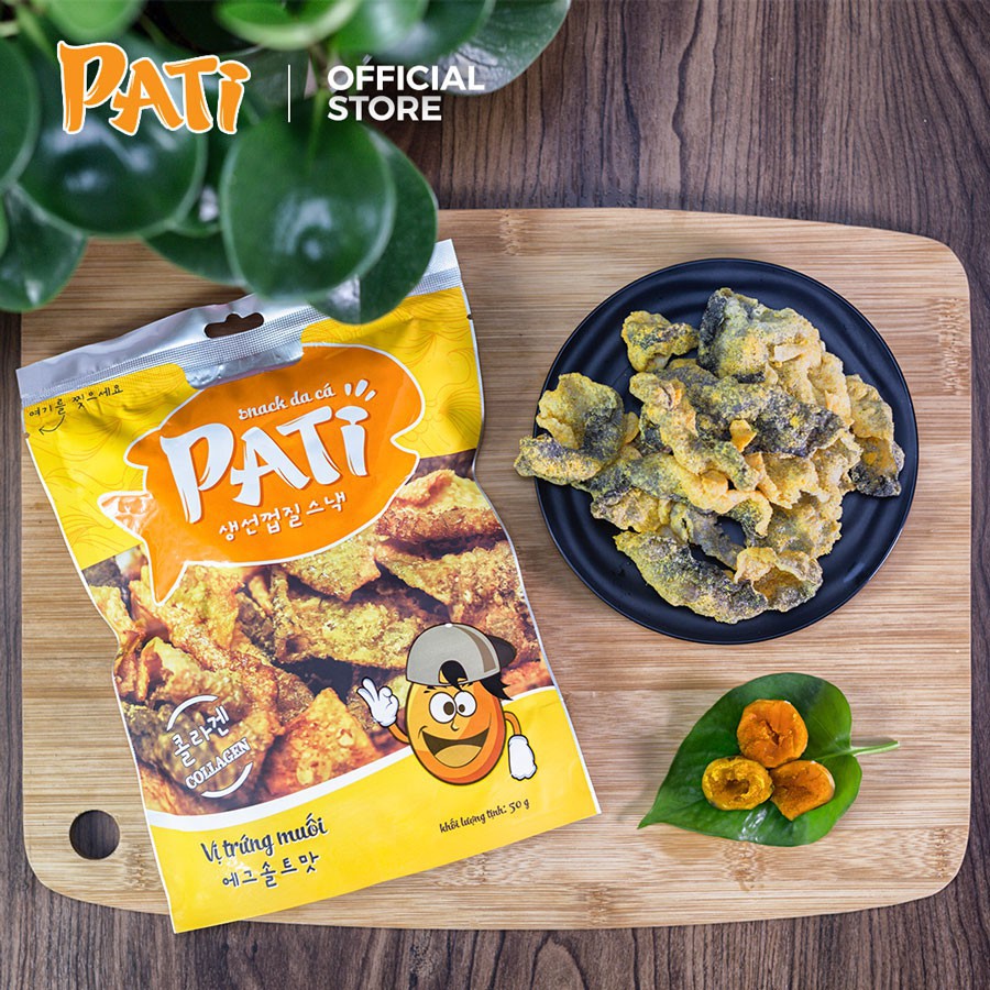 Snack Da Cá PATI Cao Cấp Chiên Giòn Vị Ớt Xanh/ Trứng Muối