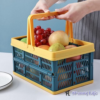 FL Collapsible Storage Shopping Basket Crates Stackable Crate bin Folding Storage Bins Baskets with Handles, Utility Container Organizer Bins for Kitchen Bathroom Grocery Car Trunk Books