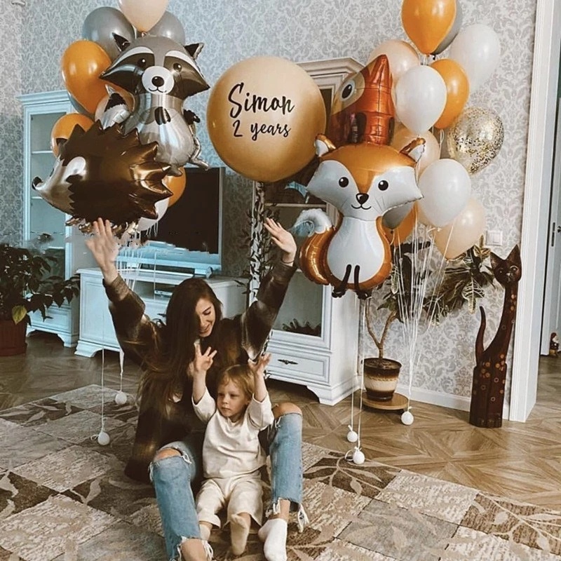 Bong Bóng Trang Trí Tiệc Sinh Nhật Hình Nhím Gai Cáo Raccoon Hoạt Hình