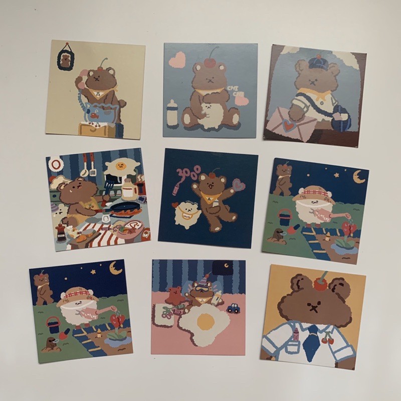 SET 9 POSTCARD 18 HÌNH BROWN BEAR &quot;GẤU NÂU KÈM STICKER DÁN (ảnh thật) - Tiệm nhà Chun