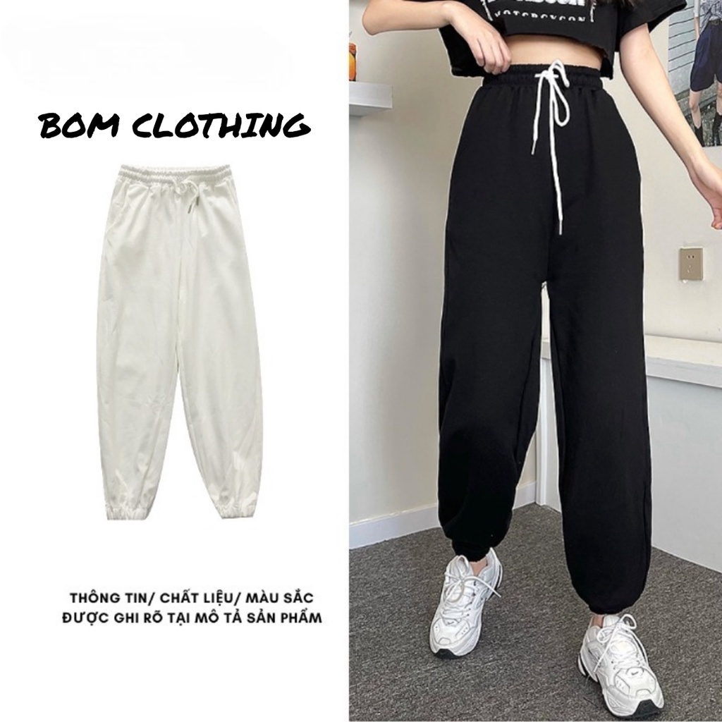 Quần Jogger Nữ BOMCLOTHING Trơn Bo Gấu Ullzang Unisex Nam Nữ Ba Màu Đen Xám Trắng
