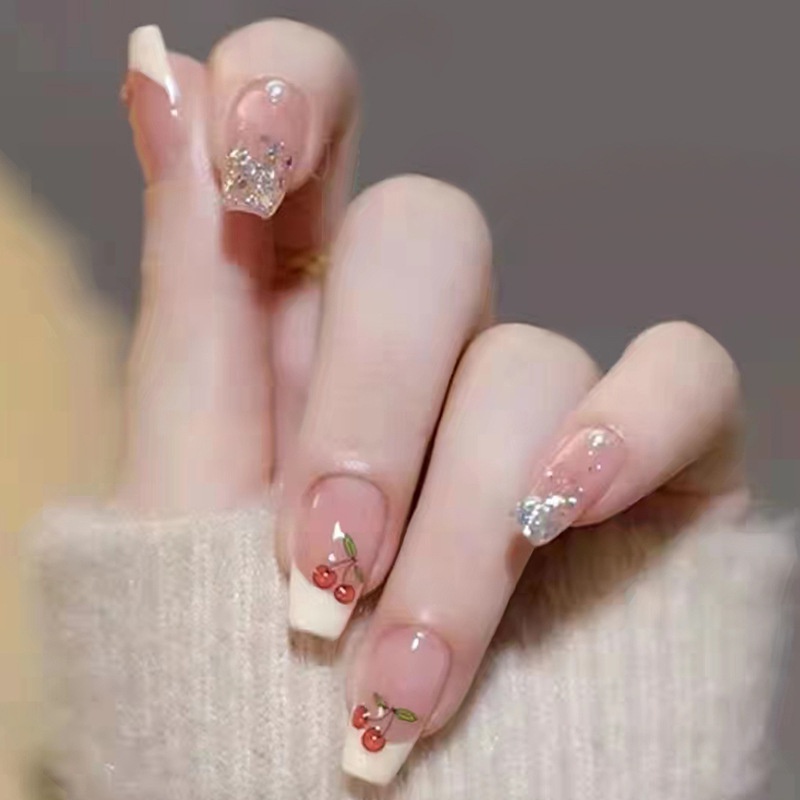 Móng tay giả màu tự nhiên viền trắng (bộ 24 móng) 💖 SẴN KEO DÁN 💖