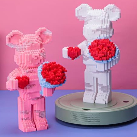 Đồ chơi lắp ráp Mô Hình Gấu Bearbrick  cỡ lớn Hàng Đẹp 34cm gấu ôm hoa cầu hôn mẫu siêu hot có đèn led