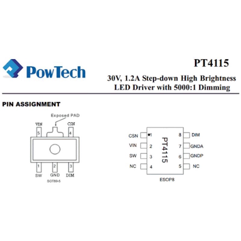 IC điều khiển LED PT4115 4115 chân SOT89-5 LED DRIVER mới