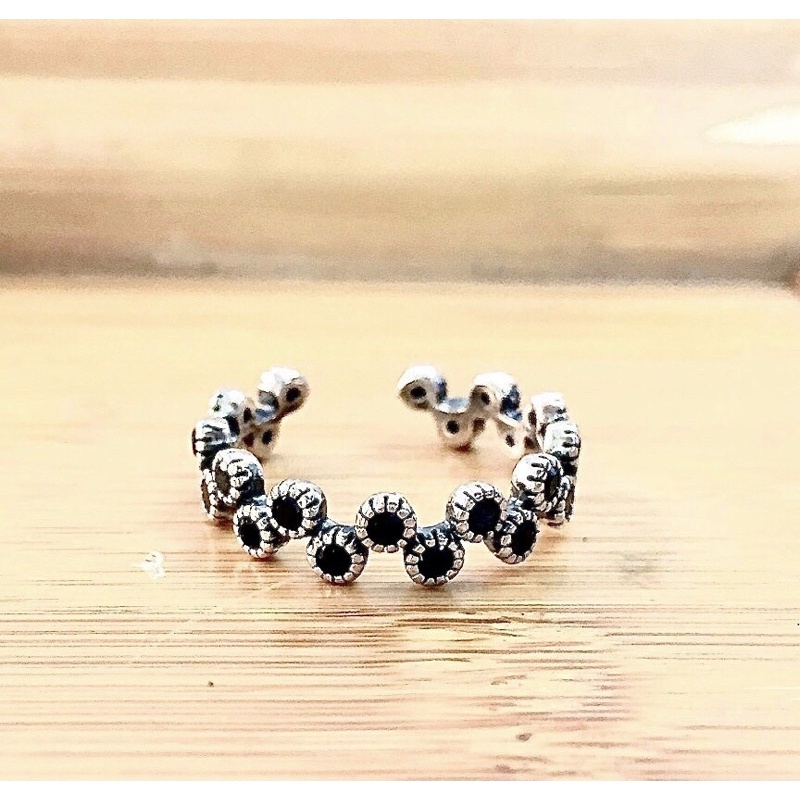 Nhẫn bạc thái đeo ngón trỏ đá đen freesize