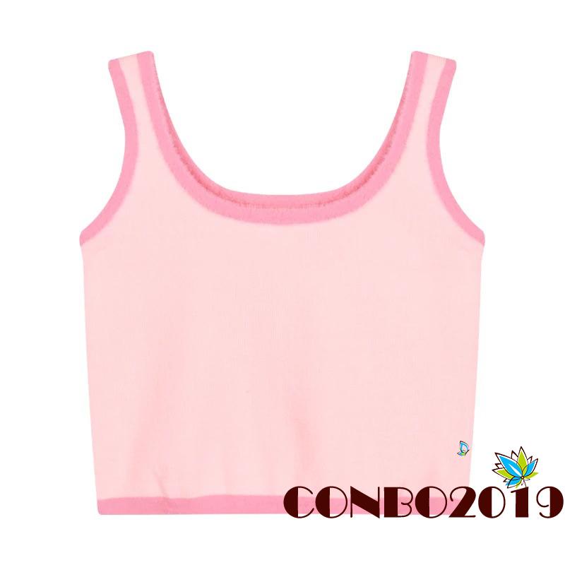 HGM-Women Summer Tank Tops, Plush Hem Decor Ribbed Bottoming Sleeveless Elastic U-neck Camisole