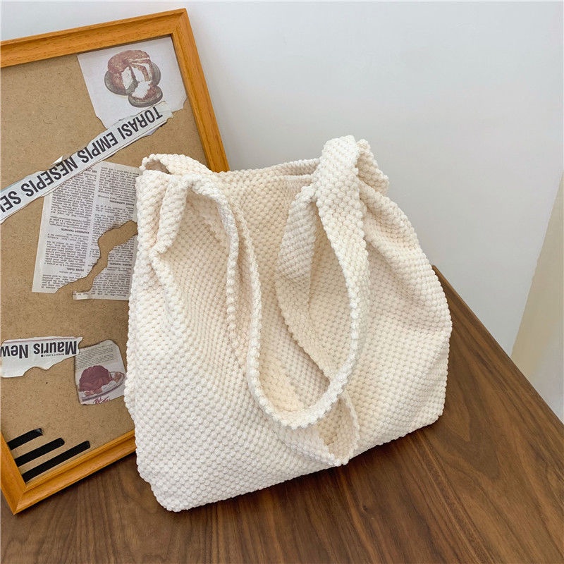 Túi Tote Đeo Vai Vải Cotton Màu Trơn Cầm Tay Phong Cách Phương Tây Thời Trang Mùa Thu 3 Kiểu