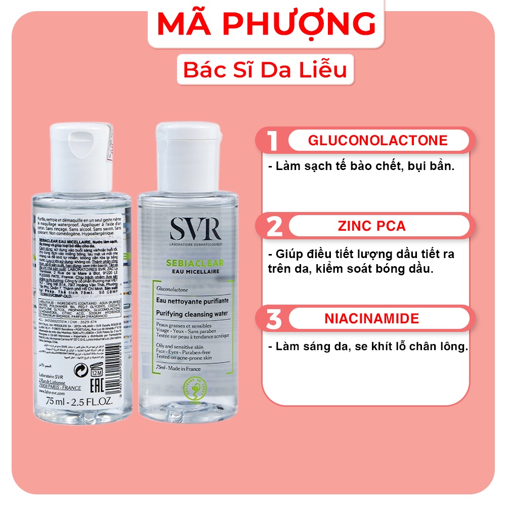 [CHÍNH HÃNG] Tẩy trang da dầu mụn SVR Sebiaclear Eau Micellaire