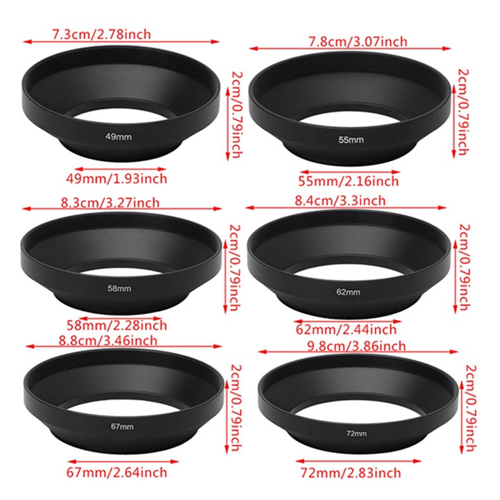 Loa che nắng Nhôm 49mm góc rộng wide angle Lens hood