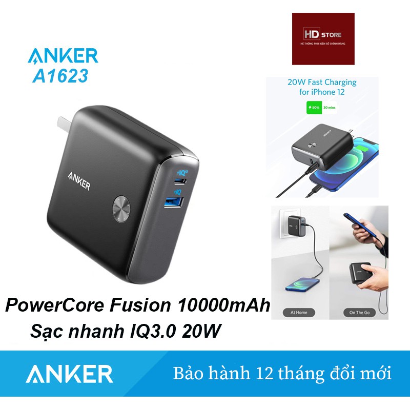 Sạc ANKER PowerCore Fusions 10000mAh sạc nhanh PD Iphone 20W - Mã A1623