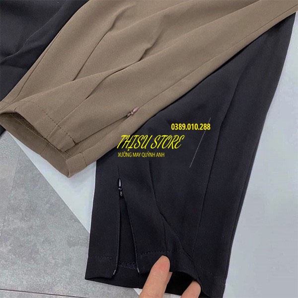 Quần tây baggy bo gấu khóa kéo ống cá tính dáng quần tây baggy đi học công sở lưng thun cạp chun vải vitex dày học sinh