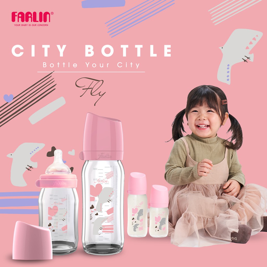 Bình Sữa Thủy Tinh CityBottle Cổ Rộng - 160ml Farlin, chính hãng cả Đài Loan