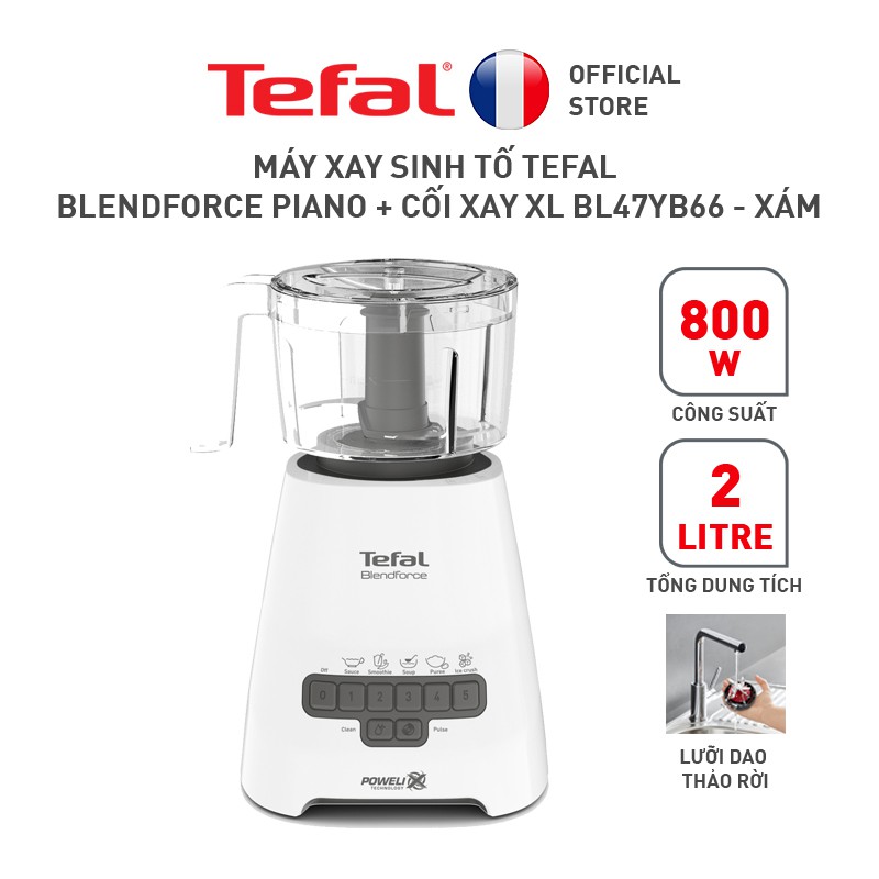 [Mã ELTEFALWL5 giảm 10% đơn 500K] Máy xay sinh tố Tefal Blendforce Piano + cối xay XL BL47YB66 - Xám