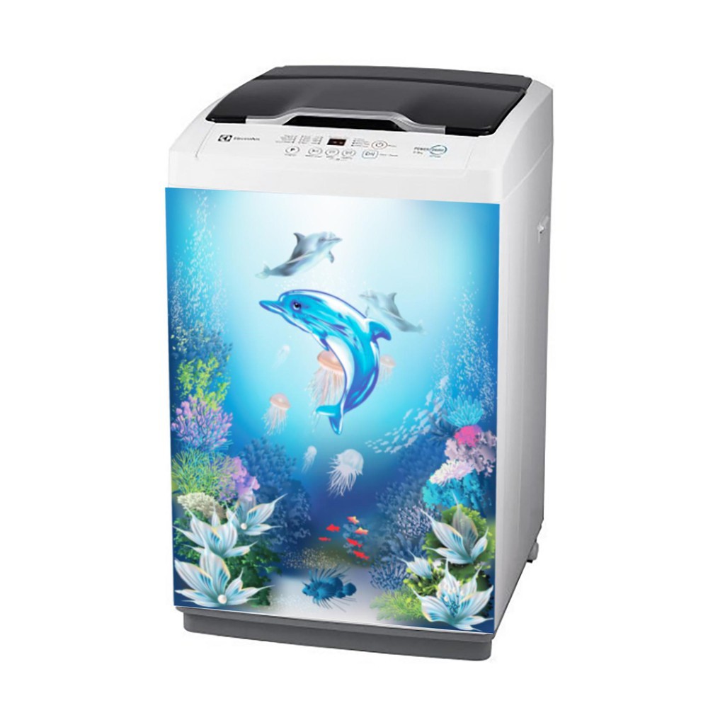 Decal trang trí máy giặt mẫu thế giới cá heo chất liệu cao cấp độ phai màu trên 10 năm