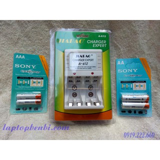 Combo bộ sạc Pin đa năng Jiabao A612 + 1 vỉ Pin sạc AA (Pin tiểu 2A) + 1 vỉ Pin sạc AAA (Pin tiểu 3A)