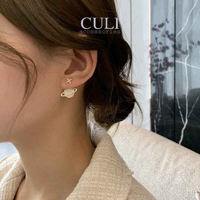 Khuyên tai, Bông tai hình vũ trụ đính đá, thiết kế bất đối xứng độc đáo HT626 - Culi accessories