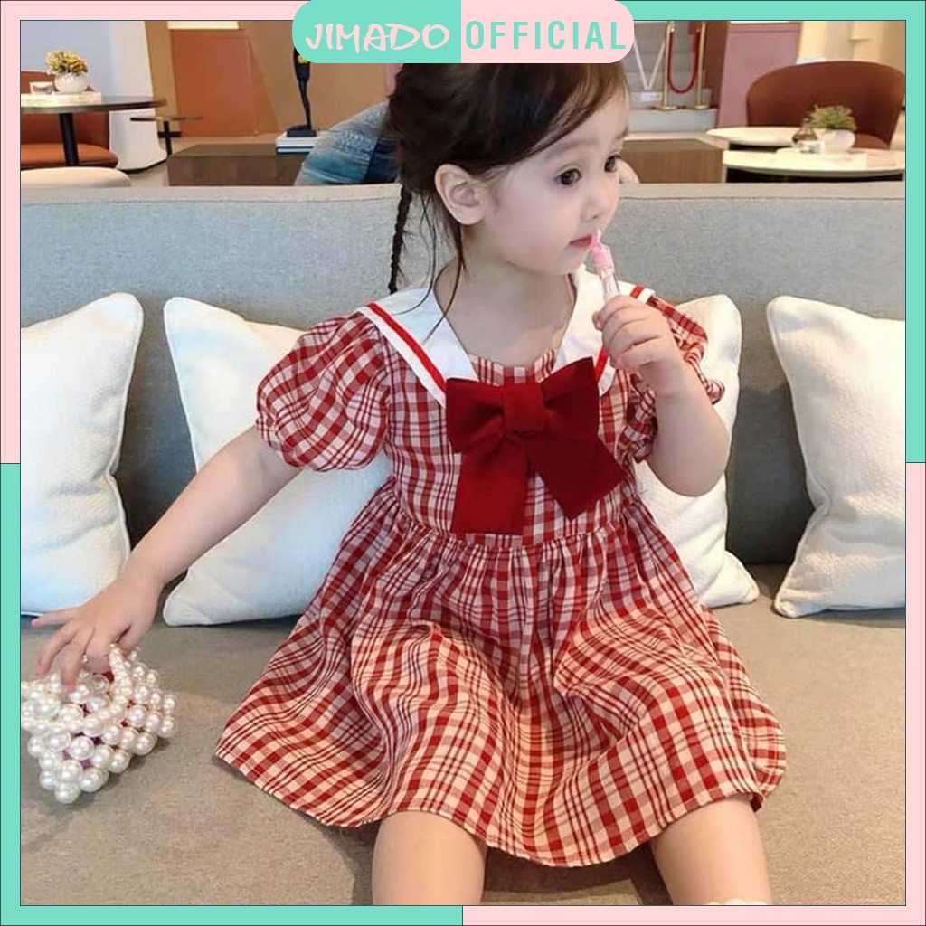 Váy đầm cho bé gái kẻ caro thắt nơ dễ thương chất thô mềm điệu đà xinh xắn cho bé yêu JIMADO AA1756