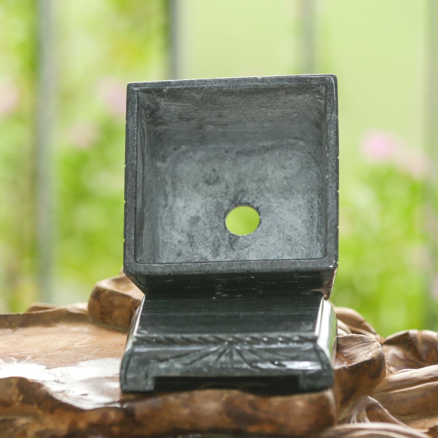 Chậu đá ĐEN hình vuông đục khắc chạm bằng tay nguyên khối trồng bonsai mini, KT: 12,5x12,5x8,5