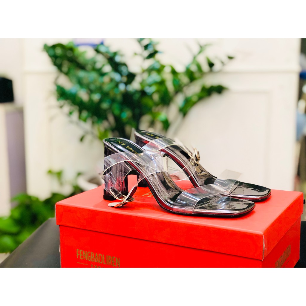 Sandal cao gót,  gót vuông VNXK 7cm quai trong. Dép nữ gót vuông 7cm siêu xinh.