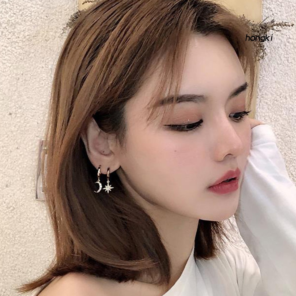 Bông Tai Hình Mặt Trăng Và Ngôi Sao Đính Đá Thời Trang Cho Nữ