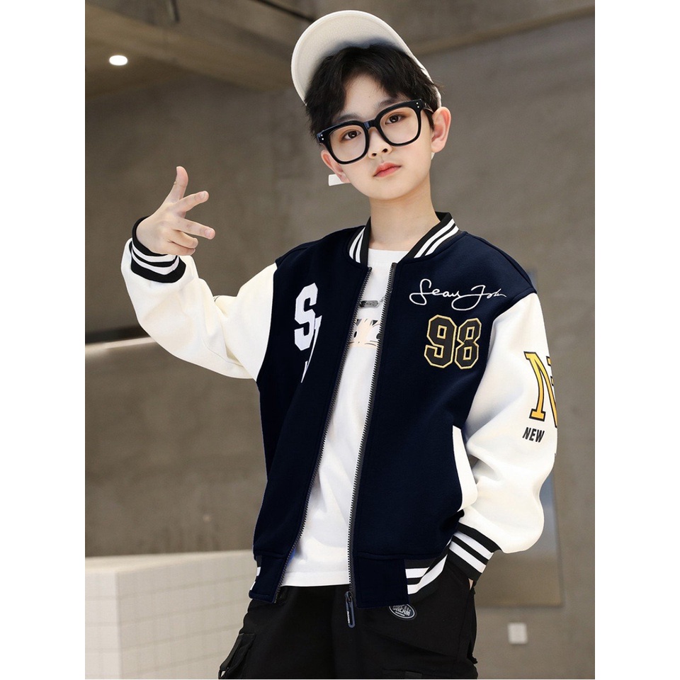 Áo khoác nỉ dành cho bé trai 14-45kg SJ 98 Huyền Kid, kiểu dáng bomer cá tính. V5