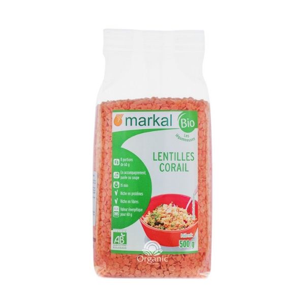 FamiShop Đậu lăng đỏ cam san hô hữu cơ Markal 500g