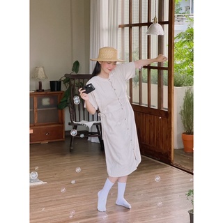 Váy linen sơ mi cúc gỗ (có may bigsize)
