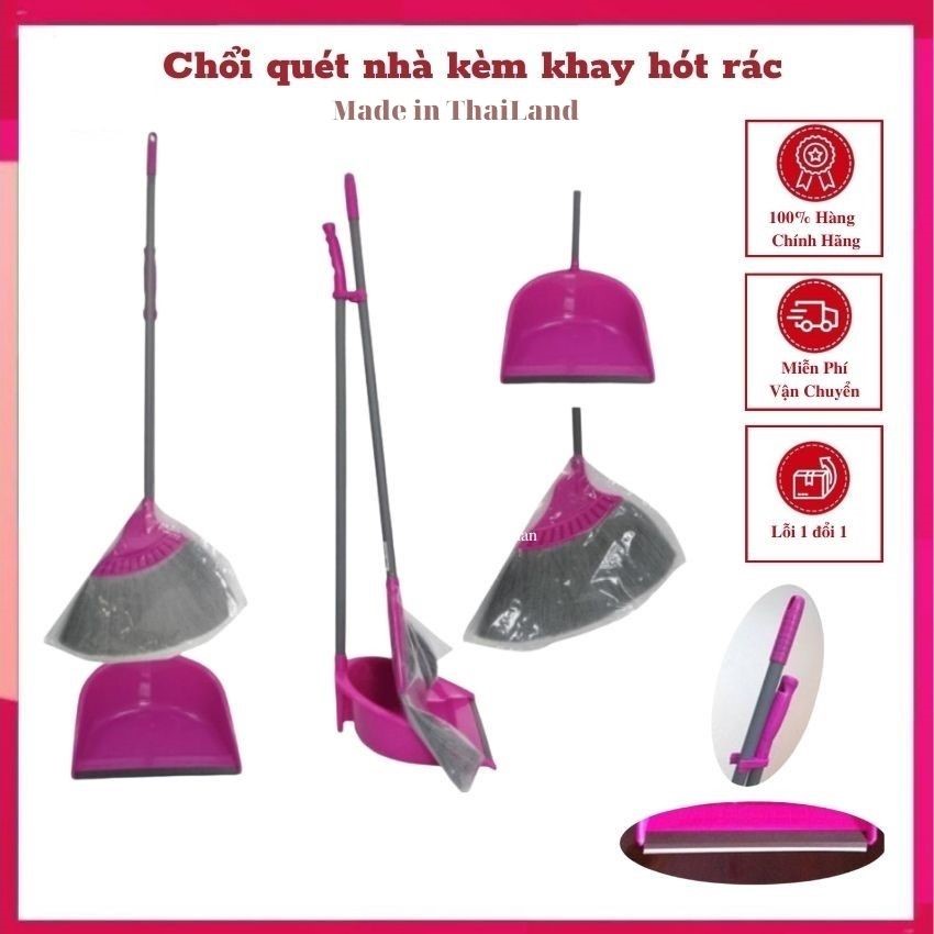 Bộ chổi quét nhà kèm hót rác, chổi cước nhựa , chổi nhựa quét sàn ướt , sàn khô -  Thái Lan