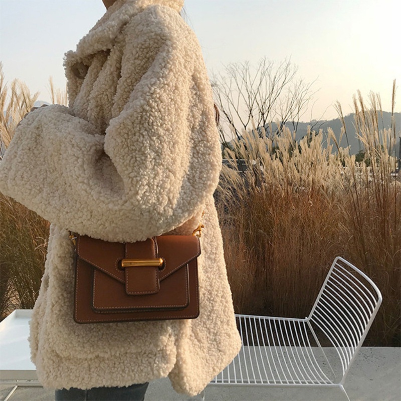 Áo Khoác Lông Cừu Giả Tay Dài Màu Sắc Trơn Thời Trang Mùa Đông Cho Nữ