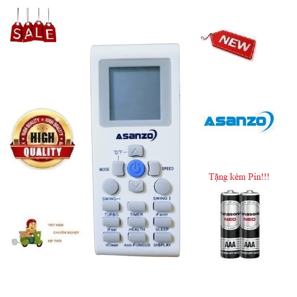 Remote Điều khiển điều hòa máy lạnh Asanzo 1&2 chiều Inverter- Hàng tốt mới  100% Tặng kèm Pin!!!