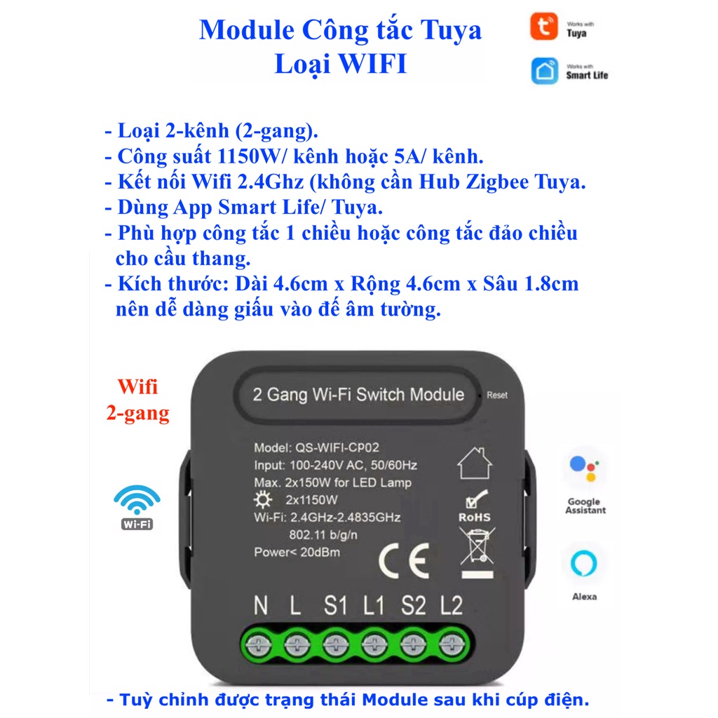 Module công tắc thông minh Wifi / Zigbee 3.0, hệ Tuya / Smart Life / Home Assistant (Hass) -