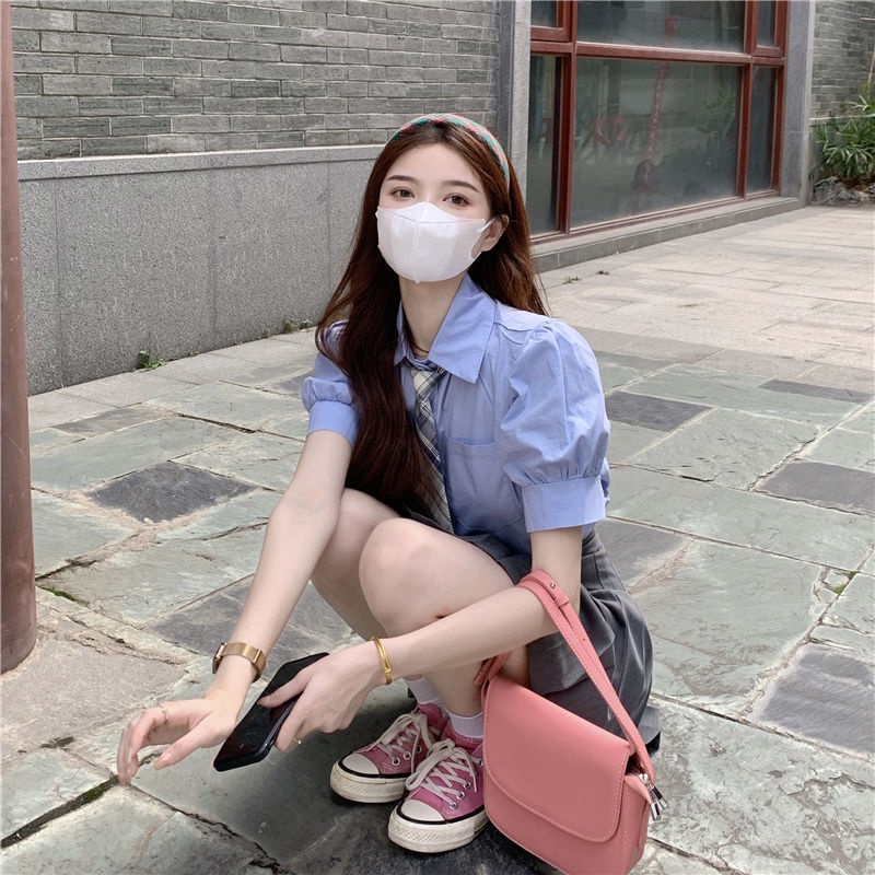 Áo sơ mi COZOKC tay ngắn dáng ôm kiểu đơn giản thời trang