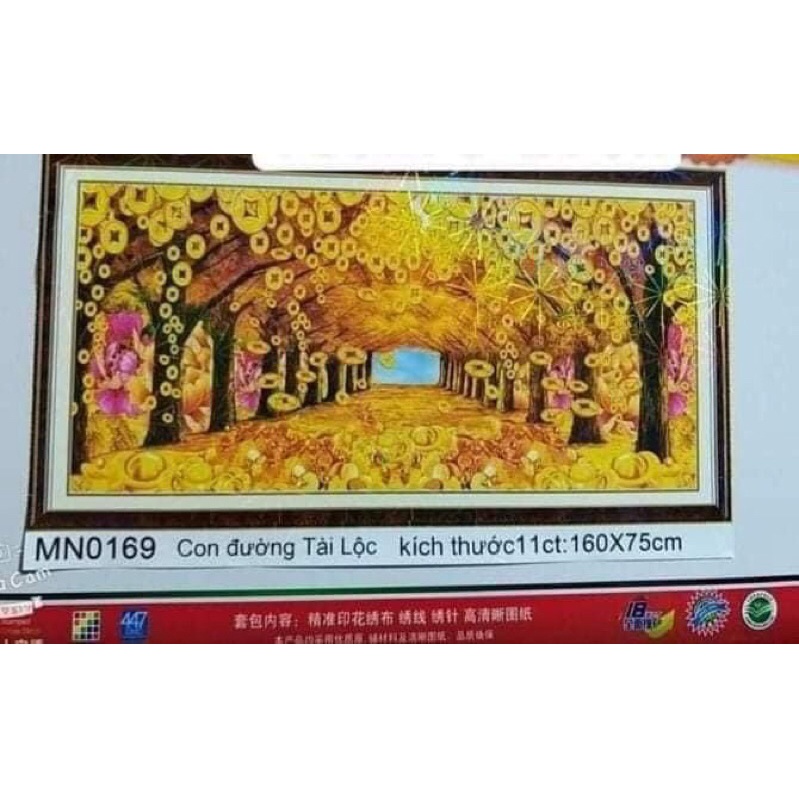 Tranh thêu kín cây tiền vàng tài lộc 160x75cm. Tranh chưa thêu và chưa khung. Tặng kéo và xỏ chỉ