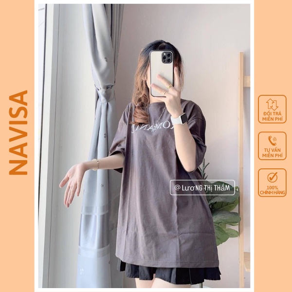 Áo phông nữ unisex form rộng tay lỡ in hình cổ tròn NAVISA AT253 | BigBuy360 - bigbuy360.vn