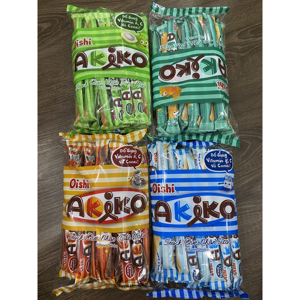 Bánh Snack que Akiko Oishi gói 160g  đủ vị cà phê, sữa, phô mai