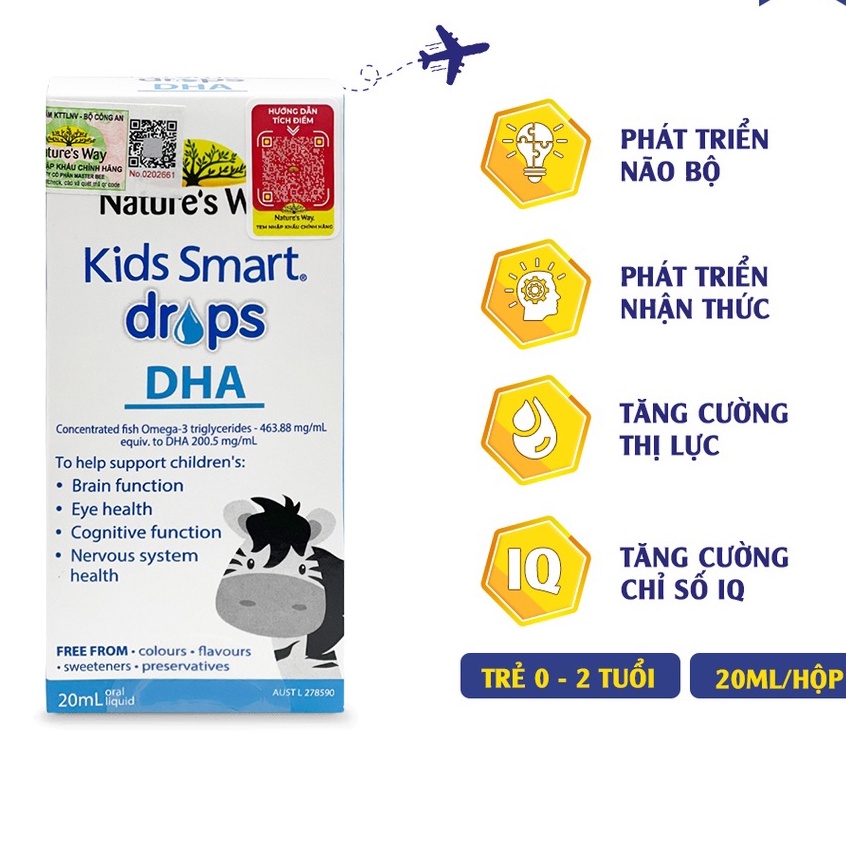 DHA Nature's Way Kids Smart Drops DHA Dạng Giọt Giúp Tăng IQ, Phát Triển Não Bộ Cho Bé 20ml