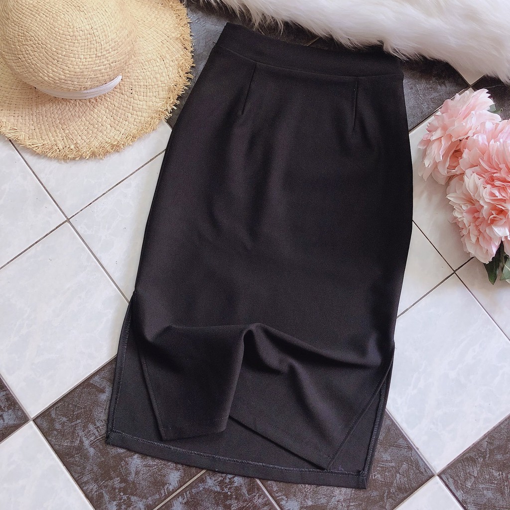 Chân váy công sở dài bigsize xẻ tà màu đen dài 63cm [size từ 48-85kg] | BigBuy360 - bigbuy360.vn