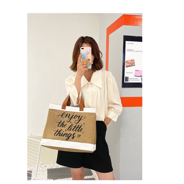 Túi Cói Đi Biển Du Lịch Quảng Châu Mẫu Mới LUHAZO 2022 Enjoy The Little Things Chất Đẹp Cỡ Size To Loại 1 K6T5
