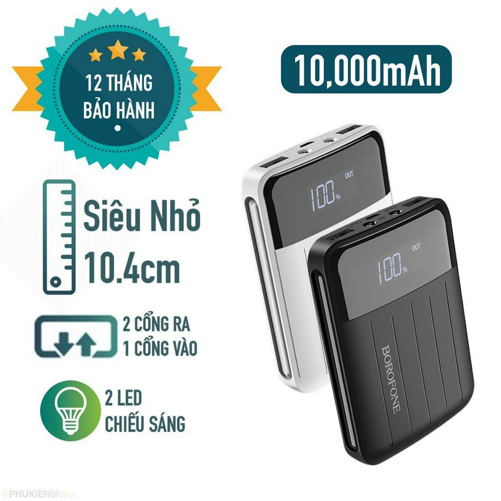 [Chính hãng BH 1 đổi 1] Pin sạc dự phòng mini siêu nhỏ gọn BOROFONE BT21 10000mAh 2 cổng sạc nhanh có đèn led chiếu sáng