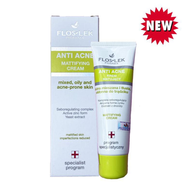 KEM KIỂM SOÁT DẦU VÀ ĐIỀU TIẾT NHỜN FLOSLEK ANTI ACNE MATTIFYING CREAM 50ML
