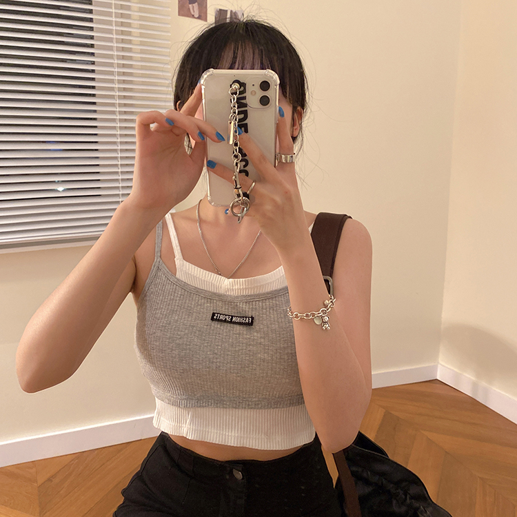 Áo Hai Dây Nữ In Chữ Phong Cách Hàn Quốc