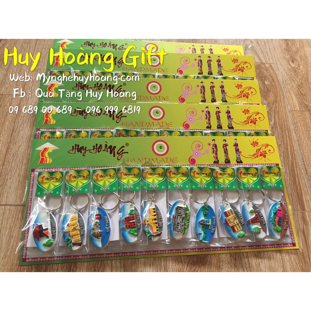 Bộ vỉ 10 mô hình móc khóa oval cảnh danh lam thắng cảnh việt nam- luuniemvietnam - 6cm