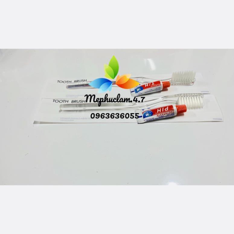 (100) Bàn chải cán trong kèm kem tuýp đóng túi trắng sữa cho khách sạn, homestay, resort, nhag nghỉ(nhận in logo)