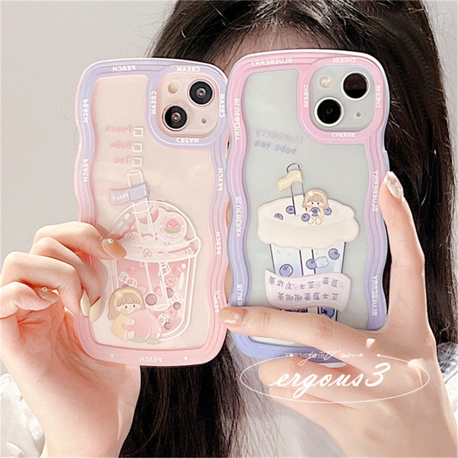 Ốp Điện Thoại Mềm Họa Tiết Trà Sữa Trái Cây Viền Lượn Sóng Cho iPhone 14 13 12 11 Pro Max SE2020 X XR Xs Max 7 8 Plus