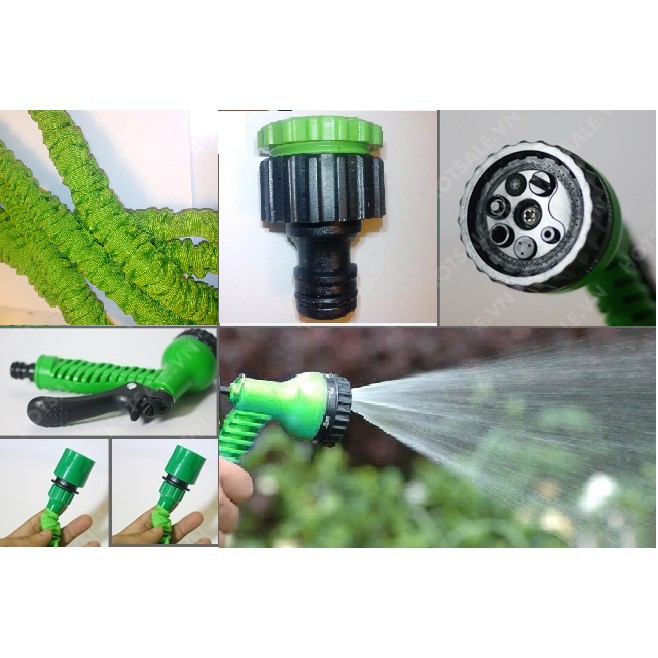 Vòi Xịt Nước Đa Năng Thông Giãn Nở 15m-30m, Vòi Xịt Rửa Xe, Tưới Cây Thông Minh(Màu Xanh Lá)