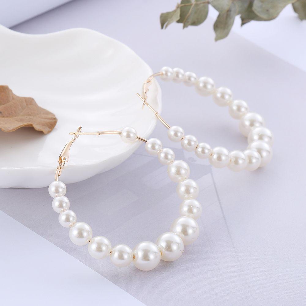 BSUNS Khuyên Tai Tròn Đính Hạt Giả Ngọc Trai