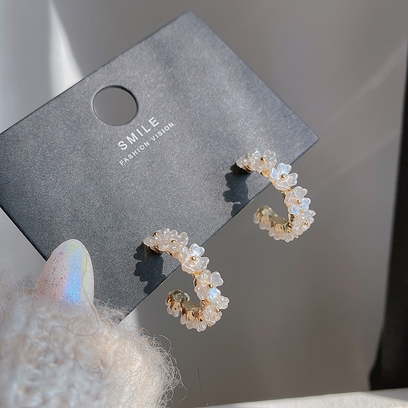 Bông Tai Mạ Bạc 925 Hình Hoa Dáng Chữ C Phong Cách Hàn Quốc Dành Cho Nữ