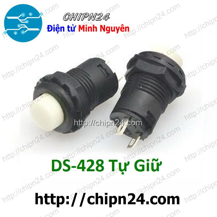 [2 CÁI] Nút nhấn Tự Giữ DS-428 Trắng (Đường kính 12MM)